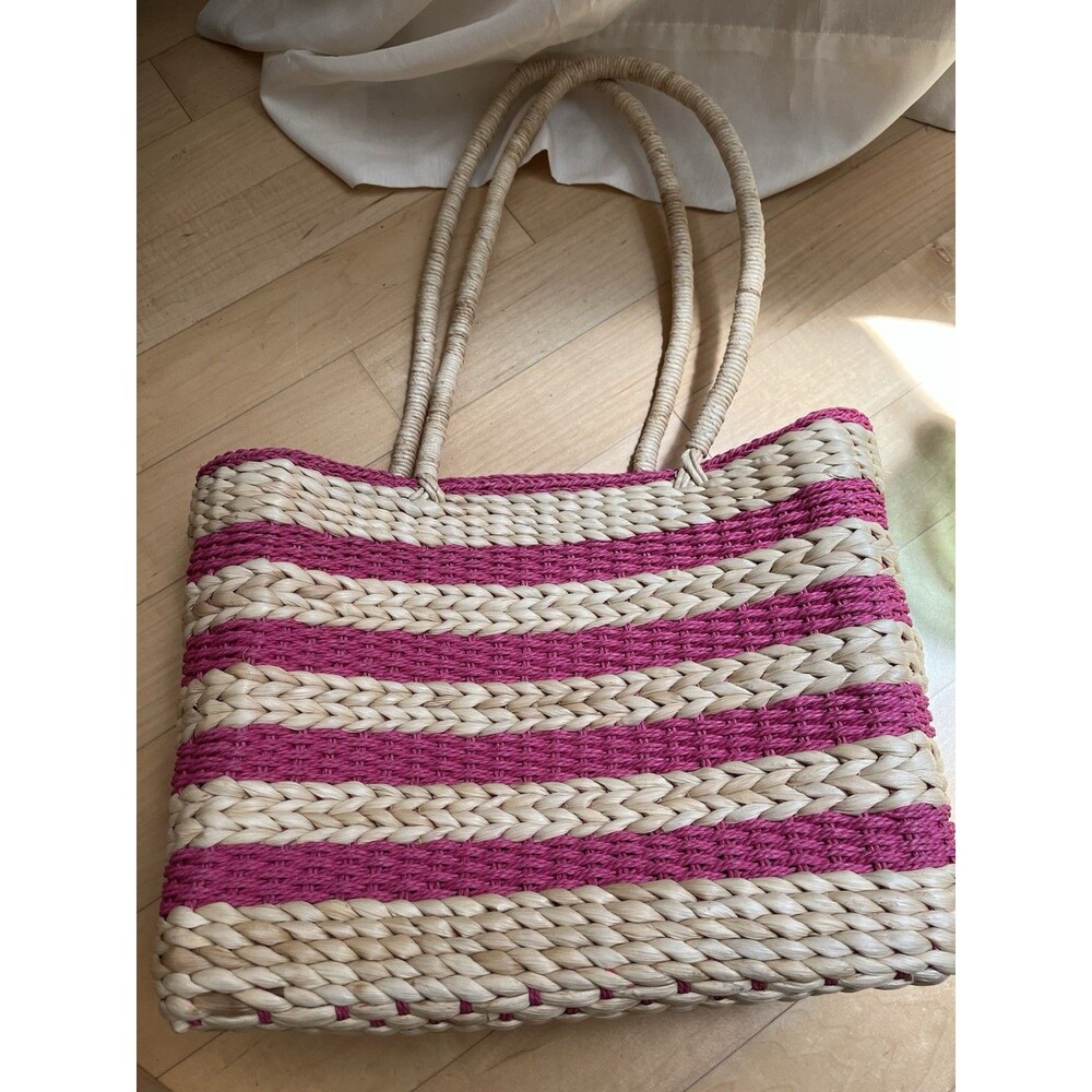Woven Straw Tote Bag Women's Pink